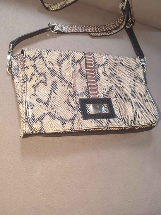 Handbags - Snake-Print Crossbody Bag in Beige and Brown